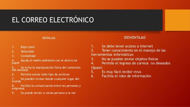 Ventajas y desventajas (Correo electrónico y postal)