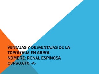 VENTAJAS Y DESVENTAJAS DE LA
TOPOLOGIA EN ARBOL
NOMBRE: RONAL ESPINOSA
CURSO:6TO «A»
 