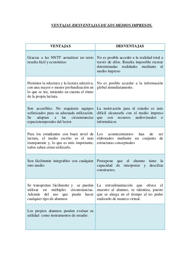 Ventajas y desventajas del uso de los medios impresos