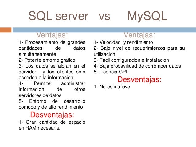 Ventajas y desventajas de sgbds