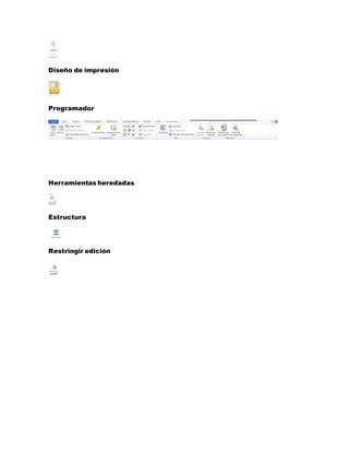 Diseño de impresión 
Programador 
Herramientas heredadas 
Estructura 
Restringir edición 
