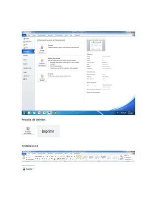 Pestaña de archivo
Pestaña inicio