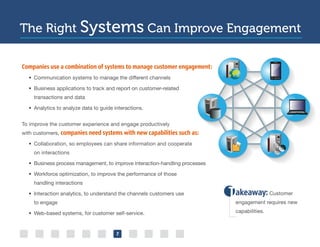 The Right Systems Can Improve Engagement
7
Companies use a combination of systems to manage customer engagement:
	 •	 Comm...