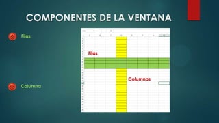 COMPONENTES DE LA VENTANA
Filas
Columnas
Filas
Columna