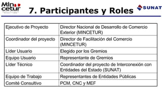 7. Participantes y Roles PCM, CNC y MEF Comité Consultivo Representantes de Entidades Públicas Equipo de Trabajo Coordinad...
