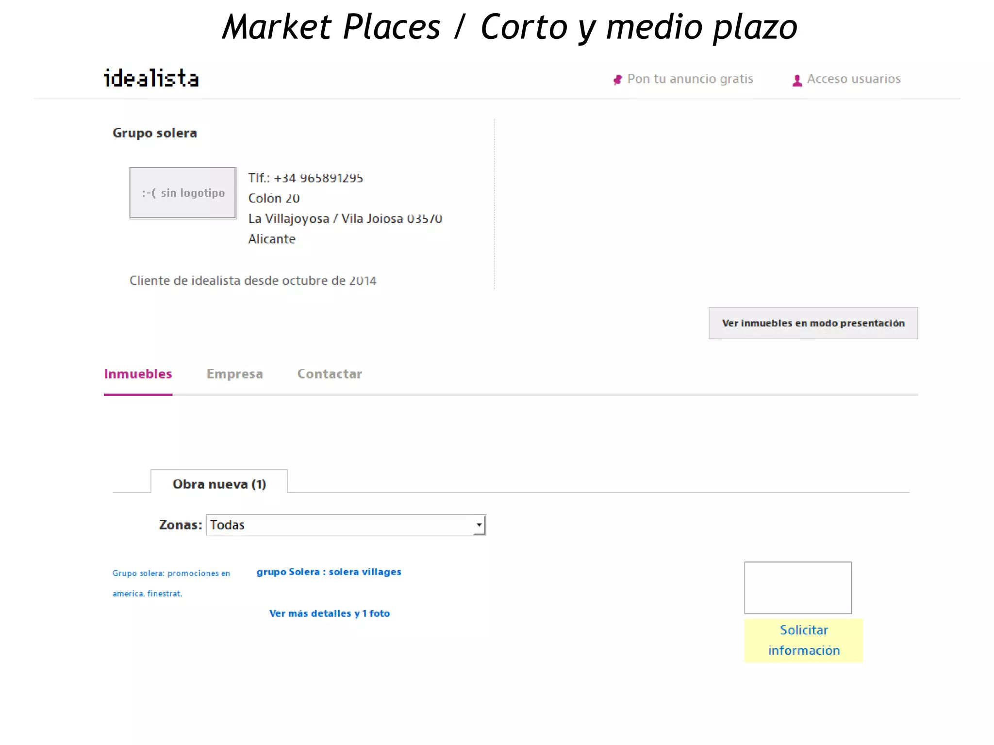 Isidro
Pérez
Market Places / Corto y medio plazo
 