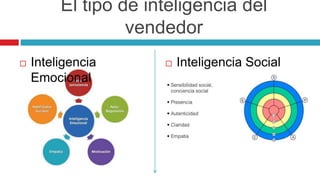 El tipo de inteligencia del
vendedor
 Inteligencia
Emocional
 Inteligencia Social
 