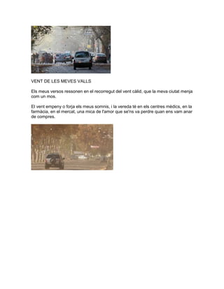 VENT DE LES MEVES VALLS
Els meus versos ressonen en el recorregut del vent càlid, que la meva ciutat menja
com un mos.
El ...