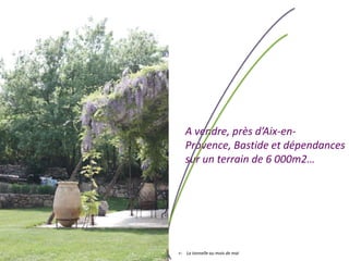 A vendre, près d’Aix-en-Provence, Bastide et dépendances sur un terrain de 6 000m2… <-    La tonnelle au mois de mai 