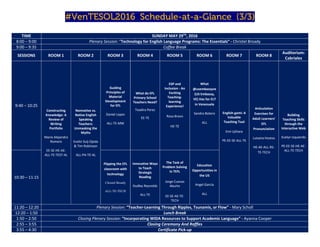 #VenTESOL2016_Schedule-at-a-Glance_(3/3)
TIME SUNDAY MAY 29TH
, 2016
8:00 – 9:00 Plenary Session: “Technology for English ...