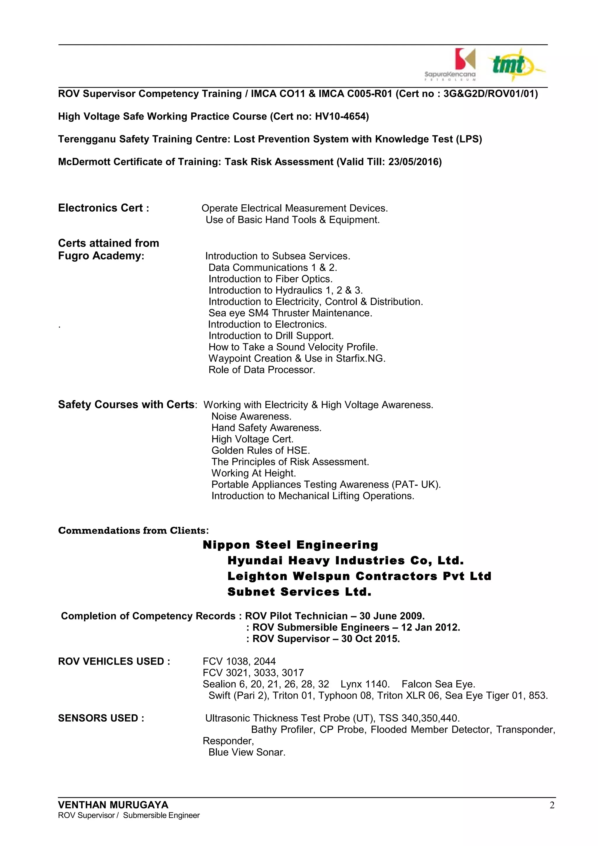 Venthan cv rov supervisor - submersible engineer-tmt | DOC