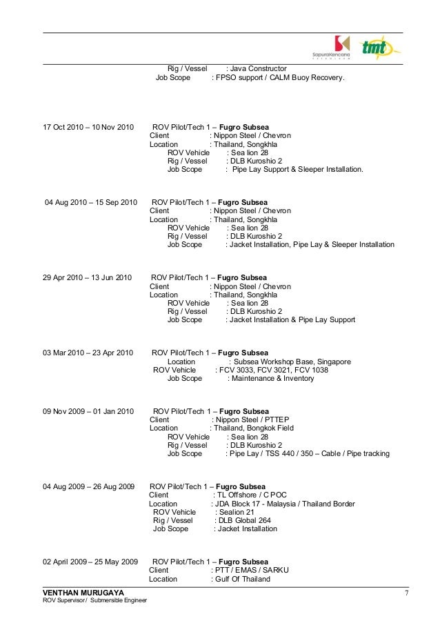 Venthan cv rov supervisor submersible engineertmt