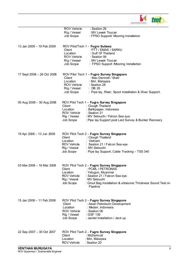 Venthan cv rov supervisor submersible engineertmt