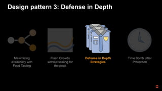 Design pattern 3: Defense in Depth
Maximizing
availability with
Food Tasting
Flash Crowds
without scaling for
the peak
Defense in Depth
Strategies
Time Bomb Jitter
Protection
 