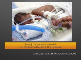 Manejo de paciente neonatal
con Ventilación Mecánica Convencional
Autor: L.E.E. MARIA FERNANDA PARRA ARCOS
 