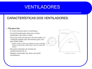VENTILADORES
CARACTERÍSTICAS DOS VENTILADORES:
 
