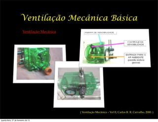 Ventilação Mecânica Básica
                          Ventilação Mecânica




                                                ( Ventilação Mecânica – Vol II, Carlos R. R. Carvalho, 2000. )

quarta-feira, 27 de fevereiro de 13
 