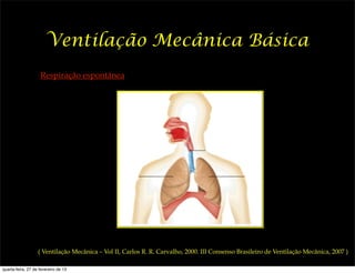Ventilação Mecânica Básica
                    Respiração espontânea




                   ( Ventilação Mecânica – Vol II, Carlos R. R. Carvalho, 2000. III Consenso Brasileiro de Ventilação Mecânica, 2007 )

quarta-feira, 27 de fevereiro de 13
 
