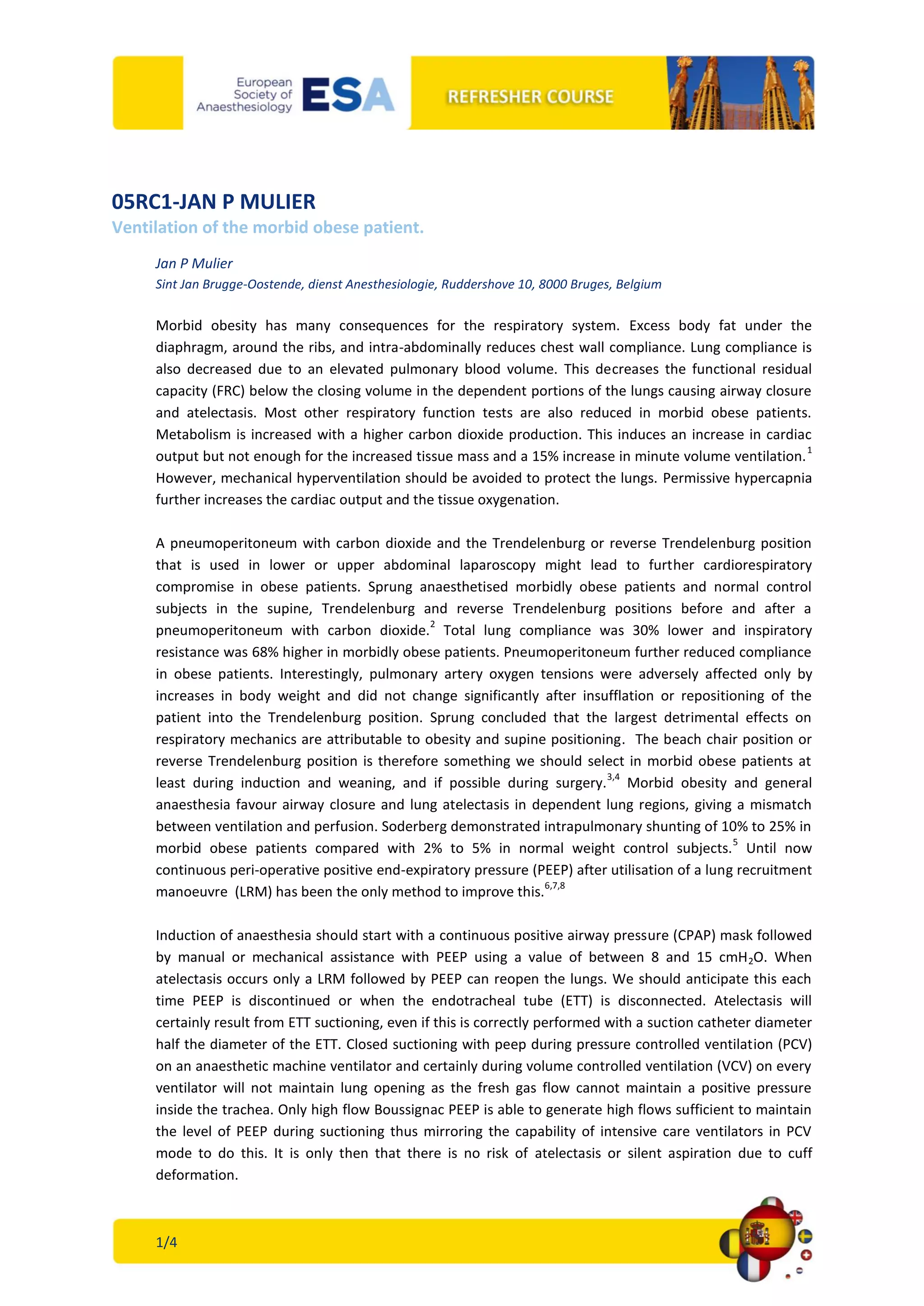 Ventilation of the morbid obese patient. | PDF
