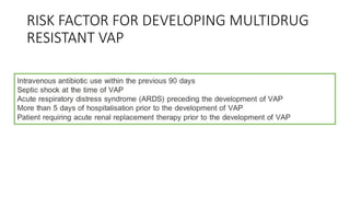 RISK FACTOR FOR DEVELOPING MULTIDRUG
RESISTANT VAP
 