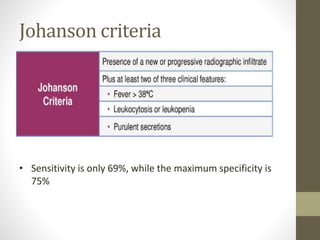Johanson criteria
• Sensitivity is only 69%, while the maximum specificity is
75%
 