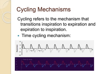 Cycling Mechanisms
Cycling refers to the mechanism that
transitions inspiration to expiration and
expiration to inspiration.
 Time cycling mechanism:
 