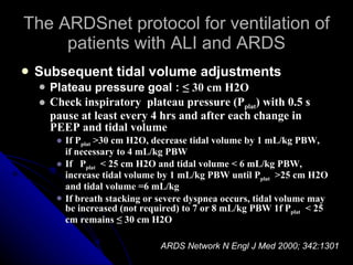 The ARDSnet protocol for ventilation of patients with ALI and ARDS <ul><li>Subsequent tidal volume adjustments </li></ul><...