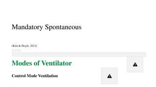 Mandatory Spontaneous
(Kim & Doyle, 2012)
Modes of Ventilator
Control Mode Ventilation
 