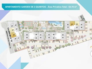MASTERPLAN UNIDADE GARDENAPARTAMENTO GARDEN DE 2 QUARTOS - Área Privativa Total : 64,78 m²
 