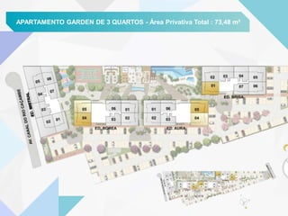 APARTAMENTO GARDEN DE 3 QUARTOS - Área Privativa Total : 73,48 m²
 