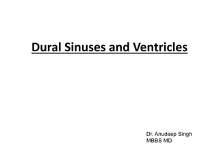 Dural Sinuses and Ventricles
Dr. Anudeep Singh
MBBS MD
 