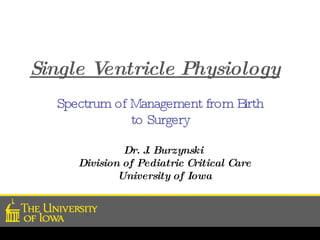 Single Ventricle Physiology Spectrum of Management from Birth to Surgery Dr. J. Burzynski  Division of Pediatric Critical Care University of Iowa 