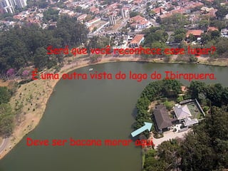 Será que você reconhece esse lugar? É uma outra vista do lago do Ibirapuera. Deve ser bacana morar aqui. 