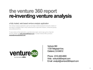 Why Angels Invest: Venture 360 Data Report Q2 2009