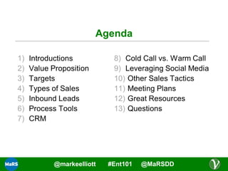 Agenda

@markeelliott

#Ent101

@MaRSDD

 
