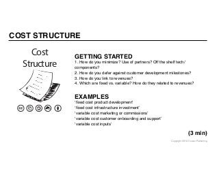 Copyright 2014 Cowan Publishing
COST STRUCTURE
GETTING STARTED
1. How do you minimize? Use of partners? Off the shelf tech...