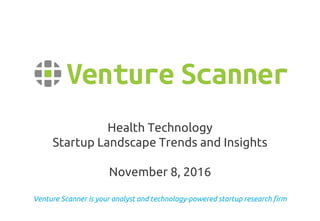 Venture Scanner is your analyst and technology-powered startup research firm
Health Technology
Startup Landscape Trends and Insights
November 8, 2016
 