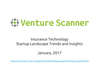 Venture Scanner is your analyst and technology-powered startup research firm
Insurance Technology
Startup Landscape Trends and Insights
January, 2017
 
