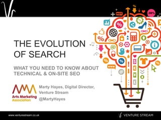 THE EVOLUTION 
OF SEARCH 
WHAT YOU NEED TO KNOW ABOUT 
TECHNICAL & ON-SITE SEO 
Marty Hayes, Digital Director, 
Venture Stream 
@MartyHayes 
www.venturestream.co.uk 
 