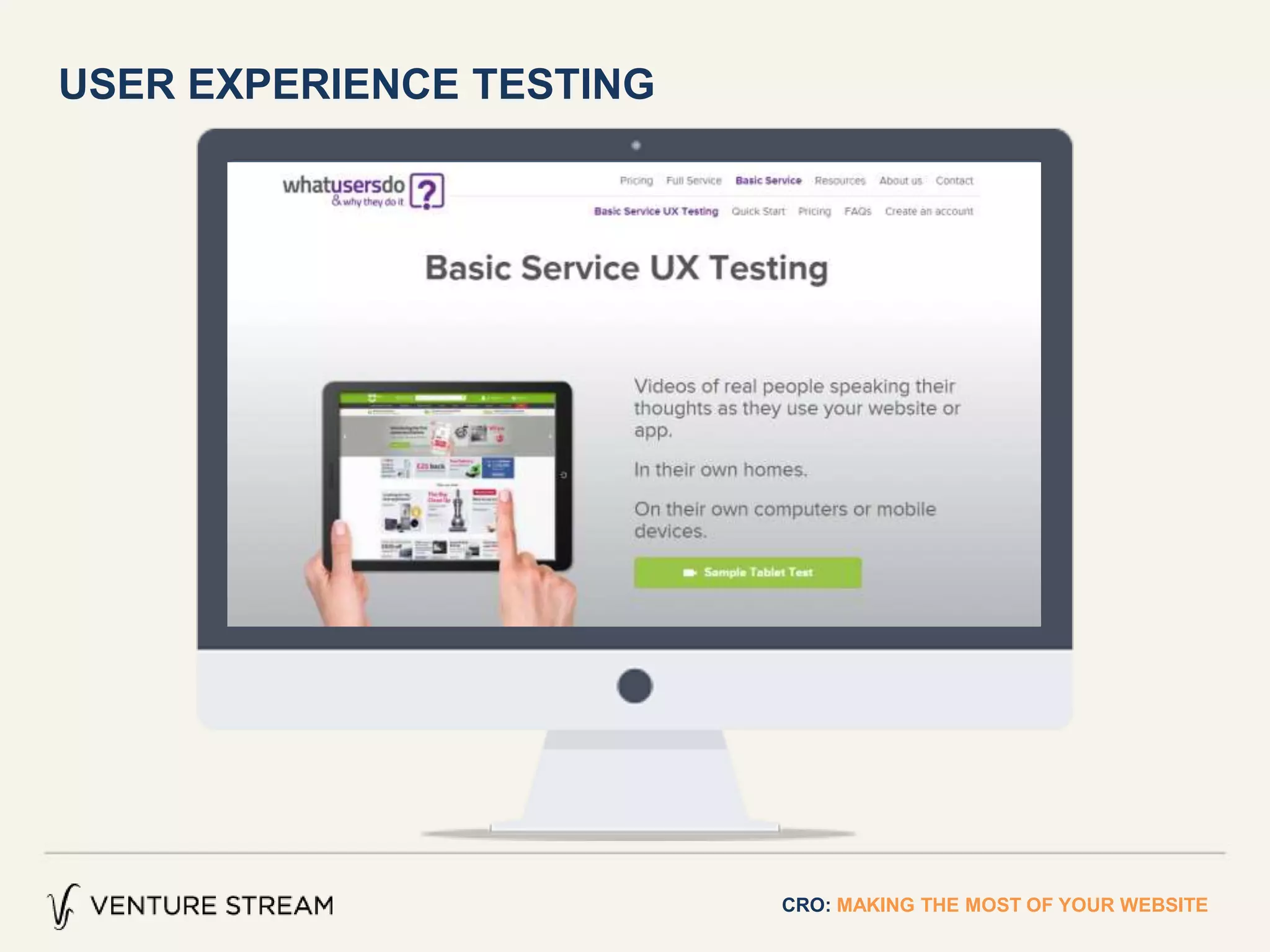 USER EXPERIENCE TESTING
CRO: MAKING THE MOST OF YOUR WEBSITE
 