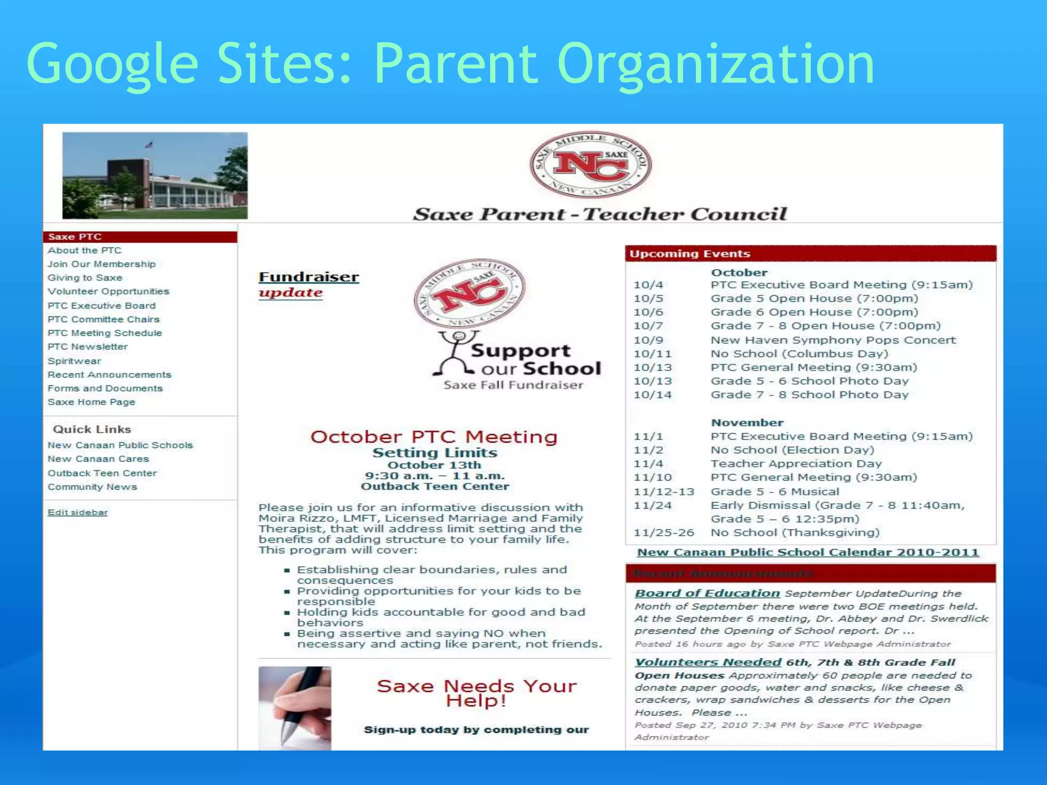 Google Sites: Parent Organization 
 