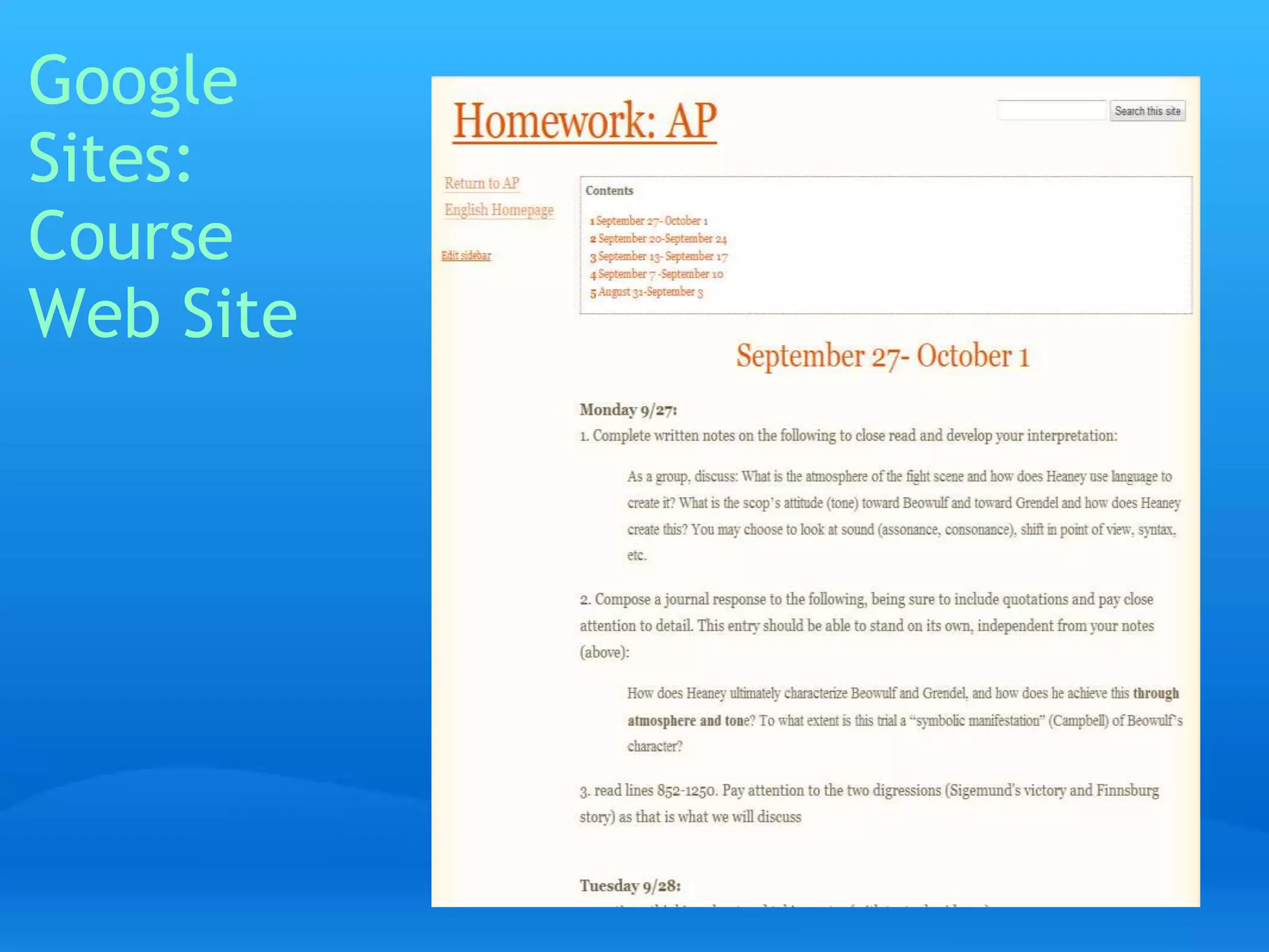 Google 
Sites: 
Course 
Web Site 
 