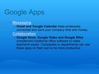 Google Tools for Schools 
• Standard single user google/gmail accounts 
• Google Team Edition 
o Overview page 
o Can be s...