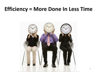 Efficiency = More Done In Less Time




                                 21
 
