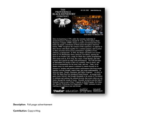 Description: Full page advertisement

Contribution: Copywriting
 