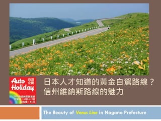 日本人才知道的黃金自駕路線？
信州維納斯路線的魅力
The Beauty of Venus Line in Nagano Prefecture
 