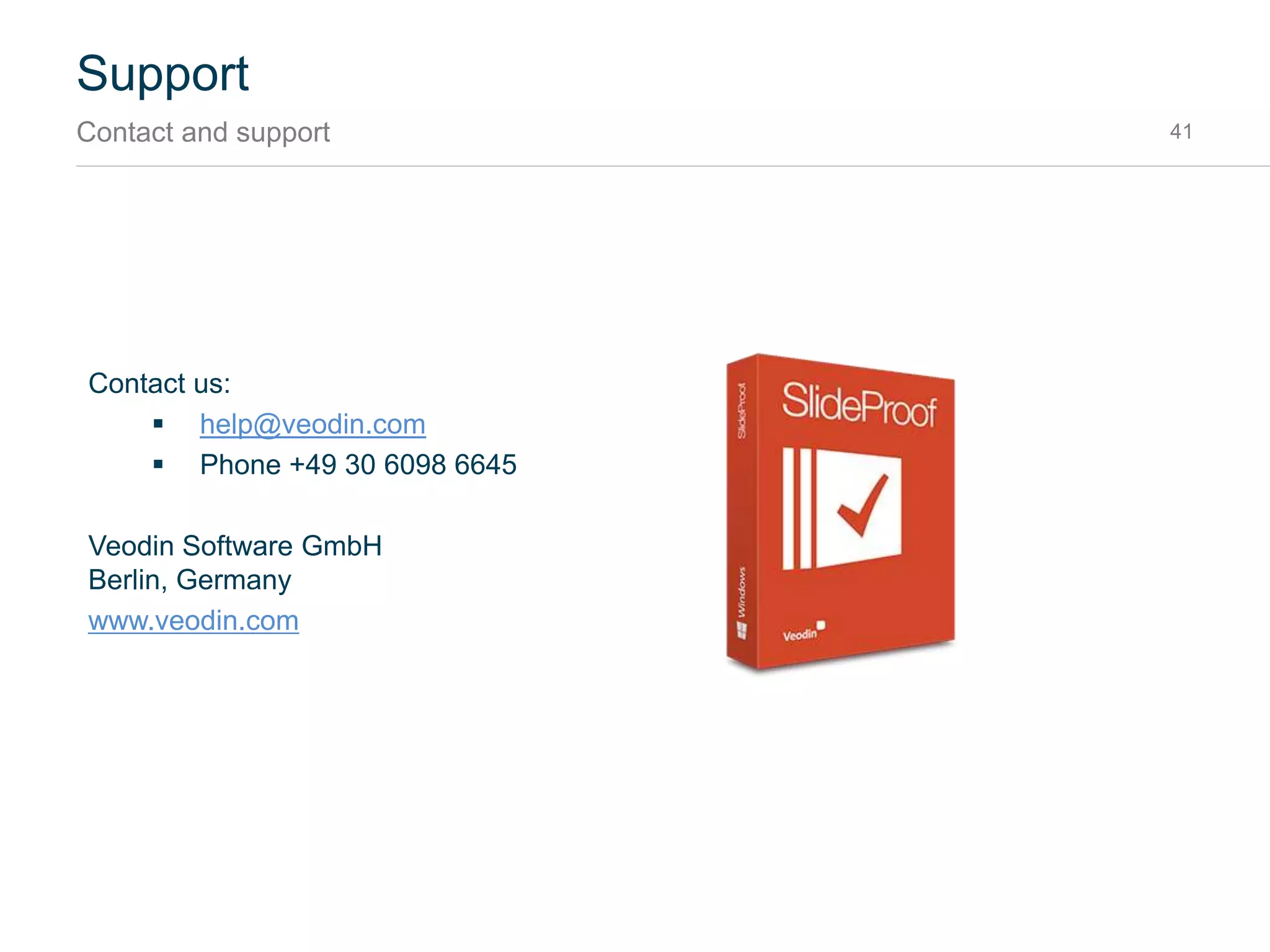 Check
Warning levels 41
All warnings are prioritized into different levels of importance.
Adjust the level in header:
Use Level 1 when there is little time. Use higher levels for more important presentations.
1. Most important warnings
2. Less important warnings
3. Warnings of minor importance
4. Warnings without visual impact
 