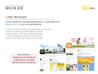 시간과 장소 제약없이 다수의 이용자들이 콘텐츠를 업로드하고 공유하기에 최적화된 서비스
모바일 환경 최적화 기반, 디자인, 포스팅 전문가와 함께 제작
최적화된 커뮤니케이션 환경 – 좋아요, 공유하기를 통한 최적화된 실시간 커뮤니케이션
새로운 소식 및 정보공유와 같은 고객과의 소통을 통한 기업의 브랜딩
정보링크(URL)의 전파 – 기업의 상품 및 공유메시지를 통한 전파효과
서로간의 다중 소통 및 모바일 사용으로 실시간 답변 등 접근성 확보
광고주 분석, 기획, 계정 생성, 광고주 맞춤 소셜 서비스 진행, 집행보고
브랜드 페이스북 운영
페이스북 계정 생성 후,
1단계에서는 ‘Fan 수 늘리기’에 집중 운영,
2단계부터 ‘Real Fan 모으기’에 집중
자발적 참여가 일어나는 커뮤니티를 형성!
24
 