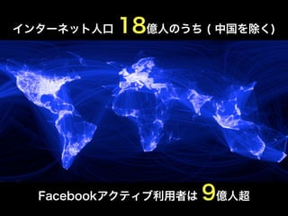 インターネット人口   18億人のうち ( 中国を除く)




  Facebookアクティブ利用者は   9億人超
 