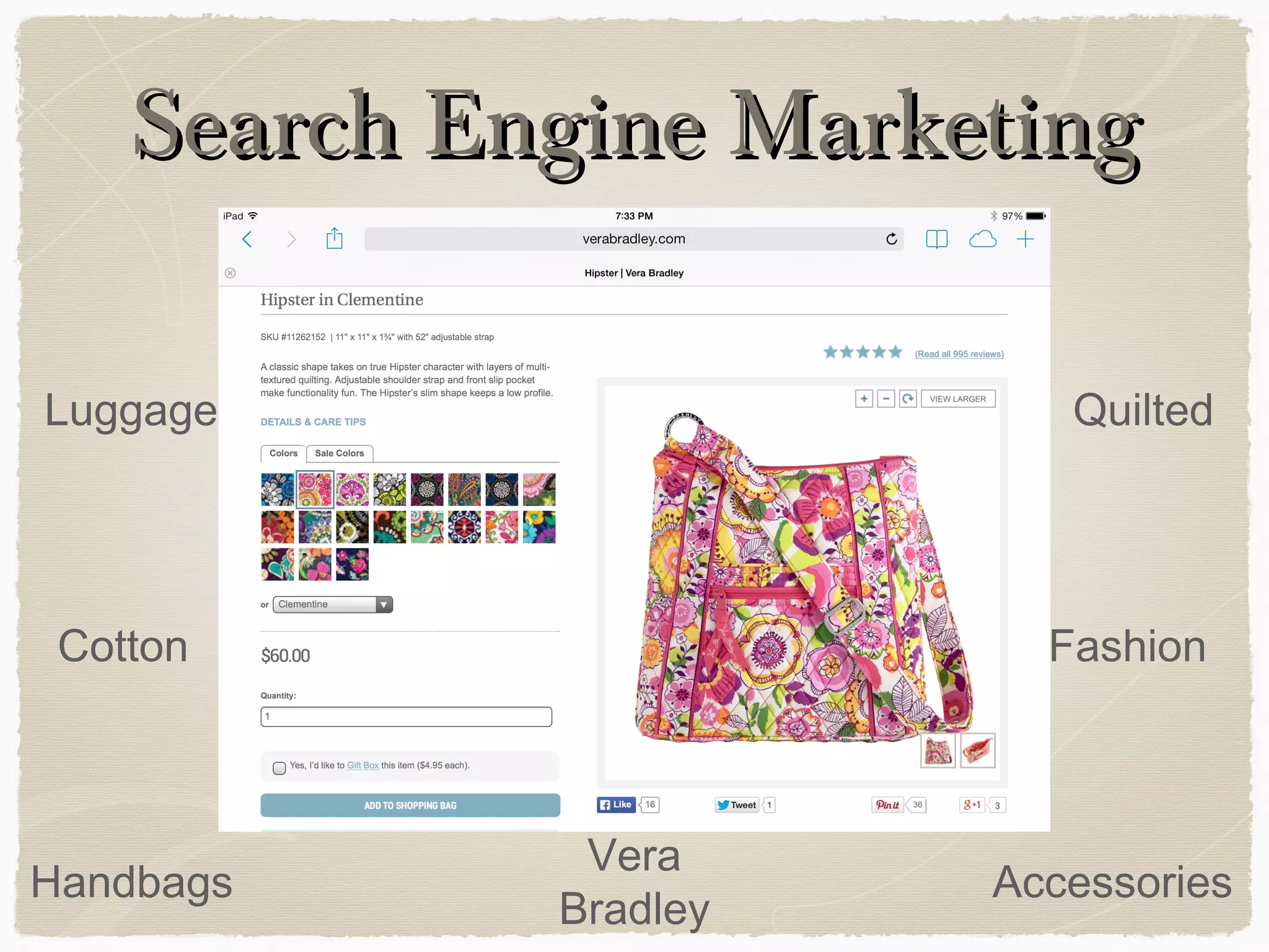 Search Engine Marketing
Luggage
Quilted
Cotton
Handbags
Fashion
Vera
Bradley
Accessories